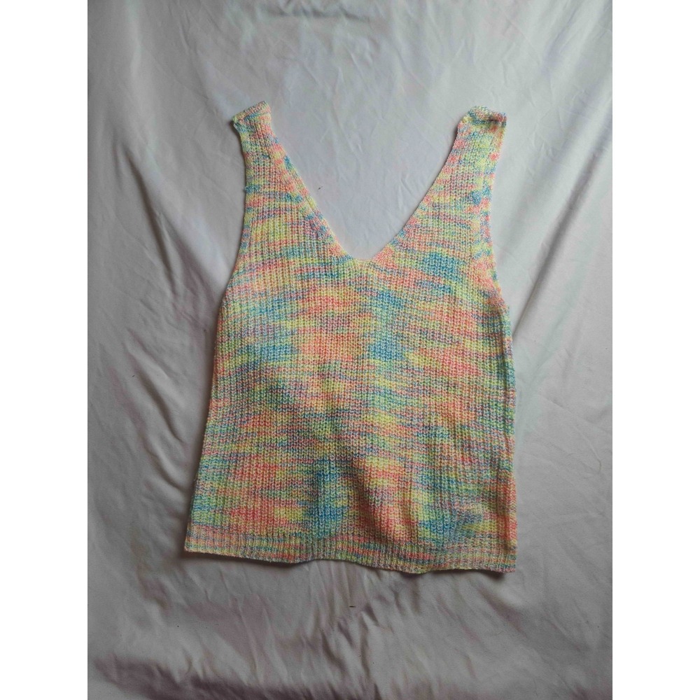 Jolie & Joy Sweater Tank Top Womens‎ Medium Multicolor Watercolor Knit Cropped